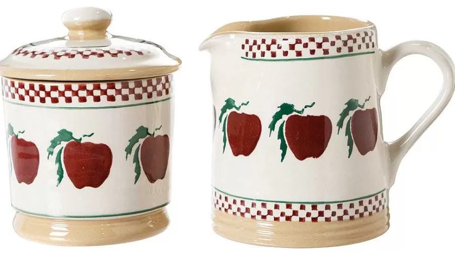 Apple<Nicholas Mosse Lidded Sugar Bowl And Small Cylinder Jug Apple