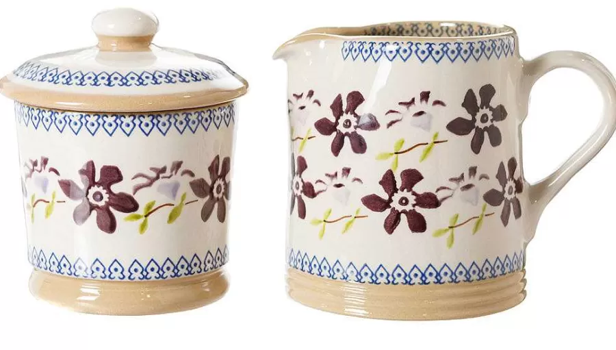 Clematis<Nicholas Mosse Lidded Sugar Bowl And Small Cylinder Jug Clematis