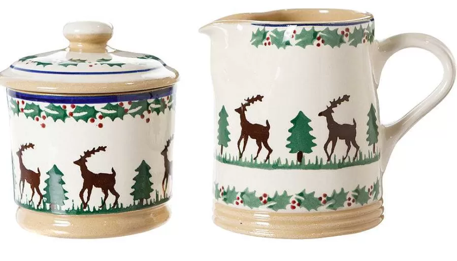 Tea Fanatic'S Gifts<Nicholas Mosse Lidded Sugar Bowl And Small Cylinder Jug Reindeer