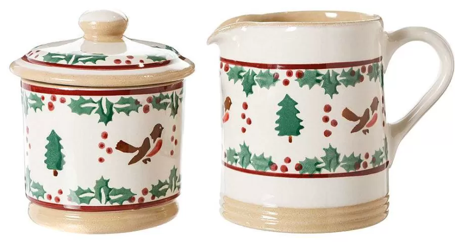 Tea Fanatic'S Gifts<Nicholas Mosse Lidded Sugar Bowl And Small Cylinder Jug Winter Robin