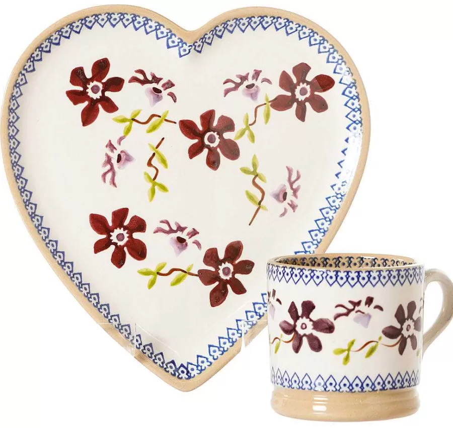 Valentine'S Day<Nicholas Mosse Medium Heart Plate And Small Mug Clematis