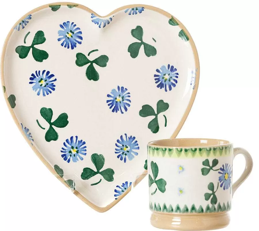 St Patrick'S Day<Nicholas Mosse Medium Heart Plate And Small Mug Clover