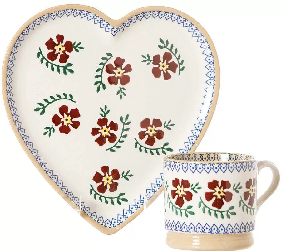 Valentine'S Day<Nicholas Mosse Medium Heart Plate And Small Mug Old Rose