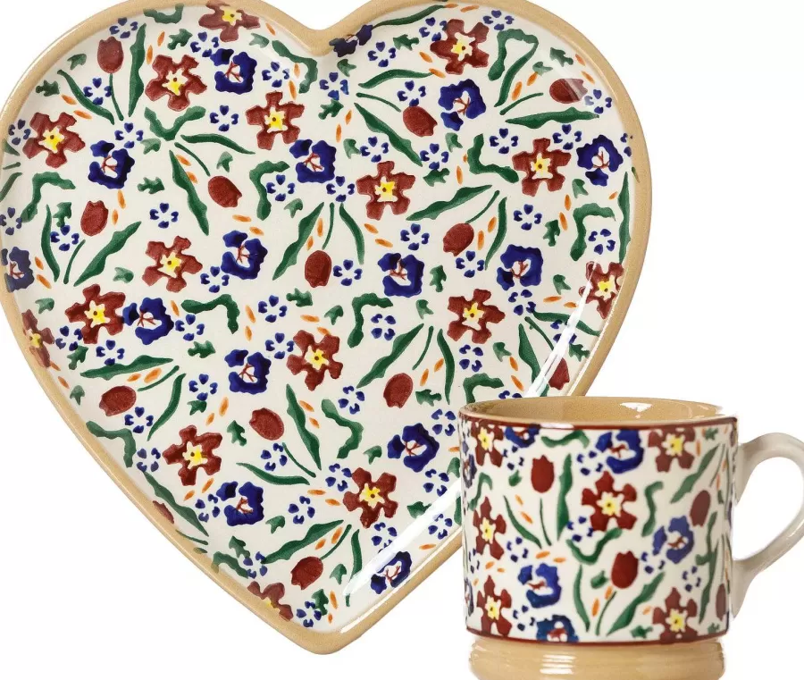 Valentine'S Day<Nicholas Mosse Medium Heart Plate And Small Mug Wild Flower Meadow