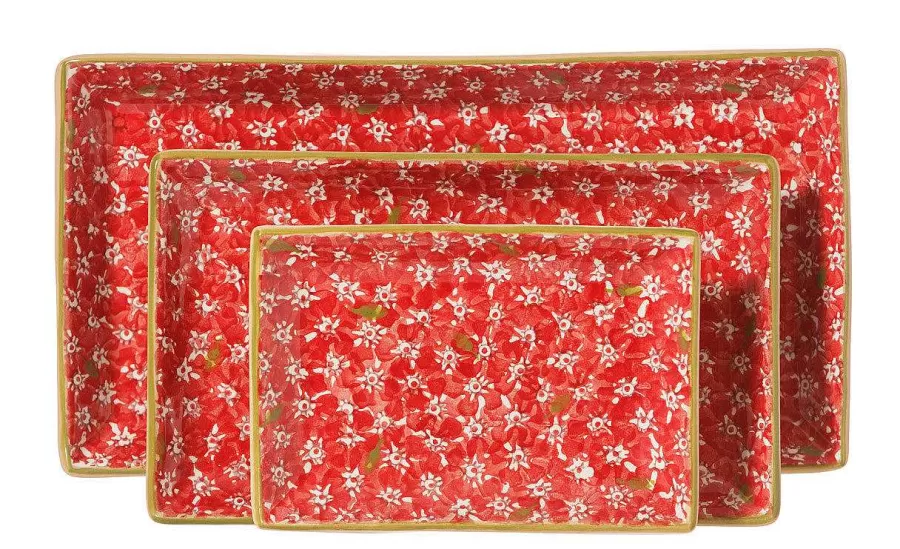 Gift Sets<Nicholas Mosse Nest Of 3 Rectangle Dishes Lawn Red