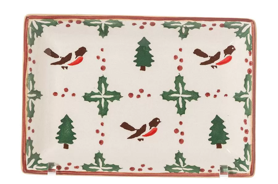 Winter Robin<Nicholas Mosse Small Rectangle Plate Winter Robin